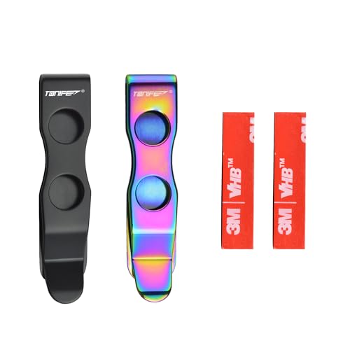 TONIFE Mehrzweck-Clip Montierbarer Taschenclip für Smartphones, gesichert mit 3M VHB-Kleber, Klebebeschlag aus Edelstahl 2er Pack (Schwarz Titan + Farbig Titan) von TONIFE