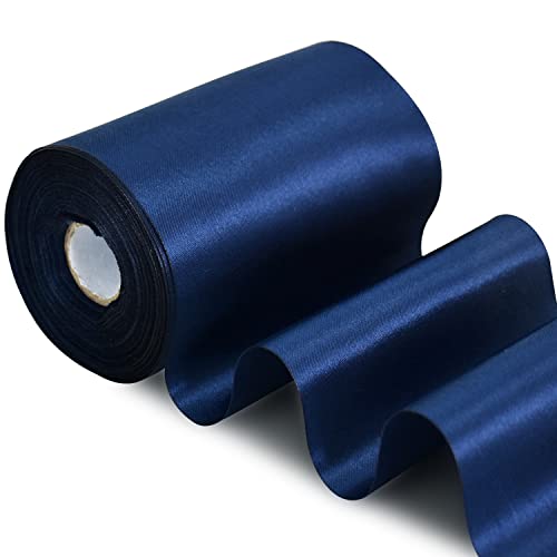 TONIFUL 10cm x 20M dunkelblau ​Band breit geschenkband große Schleife Satinband für Auto Bogen Große Eröffnungszeremonie Schleifen Partydekoration Stuhl Hochzeit Der Valentinstag Weihnachten von TONIFUL