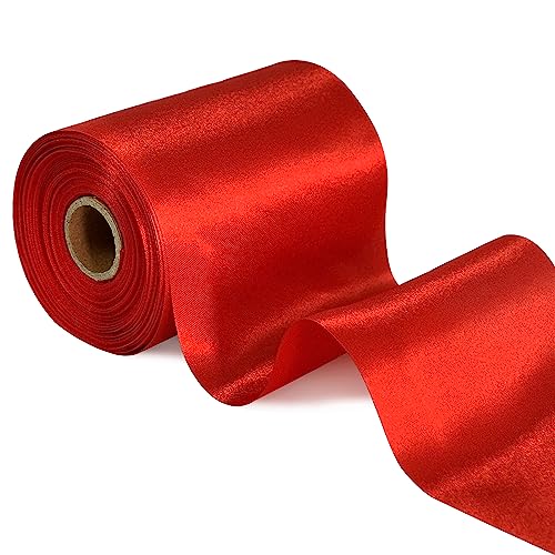 TONIFUL 10cm x 20M rotes ​Band breit geschenkband große Schleife Satinband für Auto Bogen Große Eröffnungszeremonie Schleifen Dach- und Außendekoration Partydekoration Stuhl Hochzeit Der Valentinstag von TONIFUL