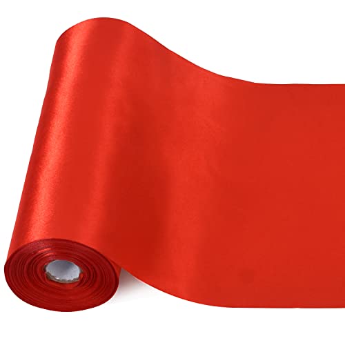 TONIFUL extra breit, großes rotes Satinband, 20,3 cm x 20,3 m, solides Stoffband für Tür, Baum, Zuhause, Außenbögen, Dekoration, Schneiderei, Zeremonie, Set, Grand Opening Stuhlschärpen, Nähen von TONIFUL