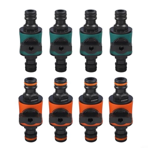 2 Wege Gartenschlauchverbinder Set, 8 Stück Schnellspannarmaturen mit Inline-Absperrventil, ABS, Grün/Orange von TONIXY