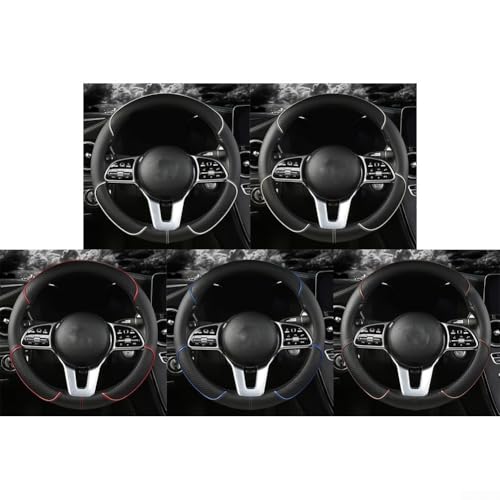 Diamond Check Geprägte Lenkradhülle aus PU-Leder, geeignet für die meisten Automodelle mit verbesserten Griffeigenschaften (Schwarz und Blau) von TONIXY