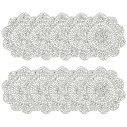 Handgefertigtes Untersetzer-Set aus Spitze für festliche Tischdekoration, 10 rutschfeste Tischsets für Tassen und Tassen (Rosa) von TONIXY