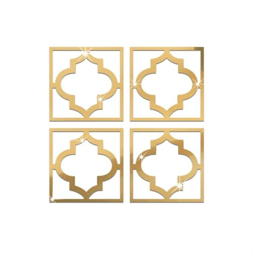 Kreative Schlafzimmerdekoration, 4 Stück, 20 x 20 cm, wasserdicht, PS-Board-Spiegel-Aufkleber (goldfarben) von TONIXY