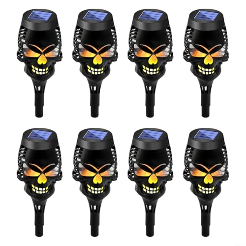 TONIXY 8 x Totenkopf-Solar-Fackellichter, Solar-Gartenleuchten, IP65 wasserdichte LED-Halloween-Weg-Dekoration für Garten oder Hof TONIXY 8 x Totenkopf-Solar-Fackellichter, Solar-Gartenleuchten, IP65 wasserdichte LED-Halloween-Weg-Dekoration für Garten oder Hof von TONIXY