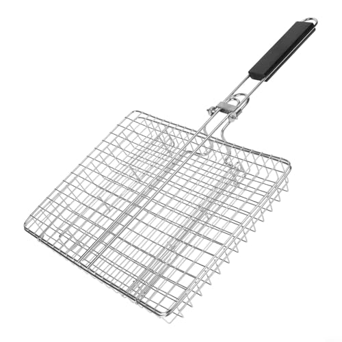 TONIXY BBQ Grill Rack,Stainless Steel BBQ Grill Basket Foldable Fish Grilling Mesh With Detachable Handle For Outdoor Cooking von TONIXY