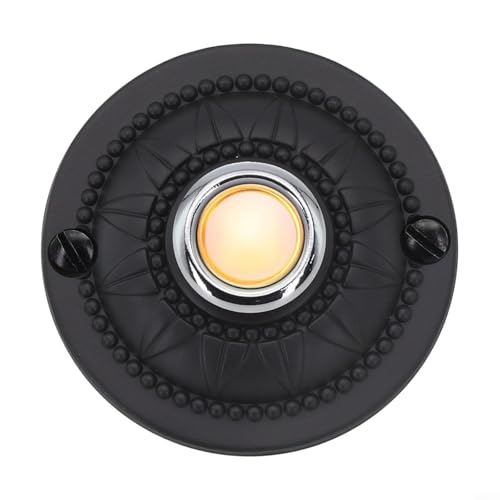 TONIXY Beleuchteter Klingelknopf Eisen Türklingel Druckknopf mit LED-Licht verdrahtet Runde Wandhalterung Haustür Klingelschalter Schwarz mit Dauerbeleuchtung für Zuhause von TONIXY