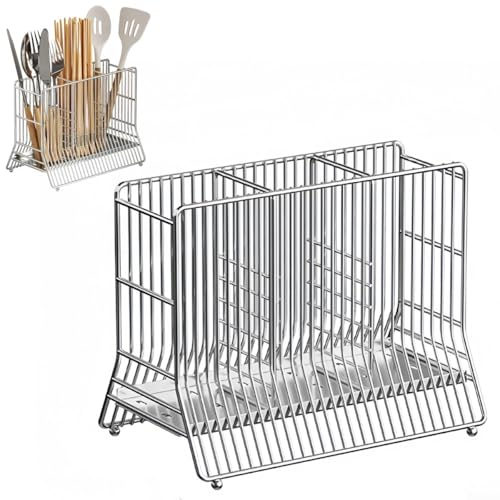 TONIXY Besteck-Abtropfgestell, Edelstahl-Utensilienhalter mit 3 Fächern, Küchenutensilien-Abtropfgestell, Arbeitsplatten-Organizer TONIXY Besteck-Abtropfgestell, Edelstahl-Utensilienhalter mit 3 Fächern, Küchenutensilien-Abtropfgestell, Arbeitsplatten-Organizer von TONIXY