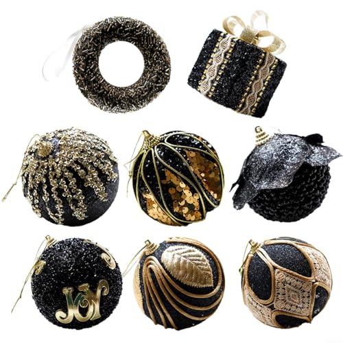 TONIXY Christbaumkugel-Set, Schwarz, 8 Stück, bruchsicher, Kunststoff, Kugeln und Schneeflocken von TONIXY
