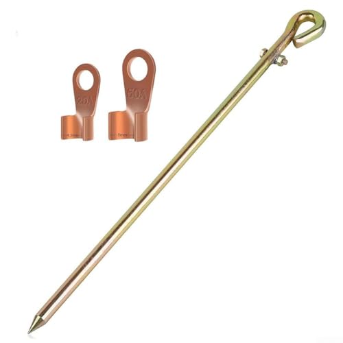 TONIXY Generator-Erdungsstab-Set, 45 cm, kupferummantelter Stahl, flexibler PVC-isolierter Kupferdraht und Laschen, für Solarzaun, Antenne, Generator-Verklebung (1 Stück) von TONIXY
