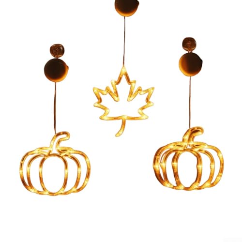 TONIXY Halloween-Fensterlichter mit LED-Kürbisse und Ahornblättern, batteriebetrieben, dekorative Innen- und Außenbeleuchtung für Zuhause, Party und Festival (Gruppe von A) von TONIXY