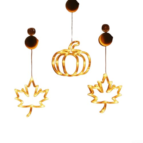 TONIXY Halloween Herbst Fensterlichter mit LED-Kürbisse und Ahornblättern, batteriebetriebene dekorative Innen- und Außenbeleuchtung für Zuhause, Party und Festival (Gruppe von B) von TONIXY