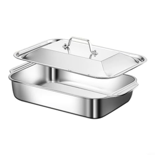 TONIXY Handelsübliche Lasagne-Backform aus Edelstahl, 45,7 x 27,9 cm, mit Flanschdeckel und genieteten Griffen zum Kochen im Ofen TONIXY Handelsübliche Lasagne-Backform aus Edelstahl, 45,7 x 27,9 cm, mit Flanschdeckel und genieteten Griffen zum Kochen im Ofen von TONIXY