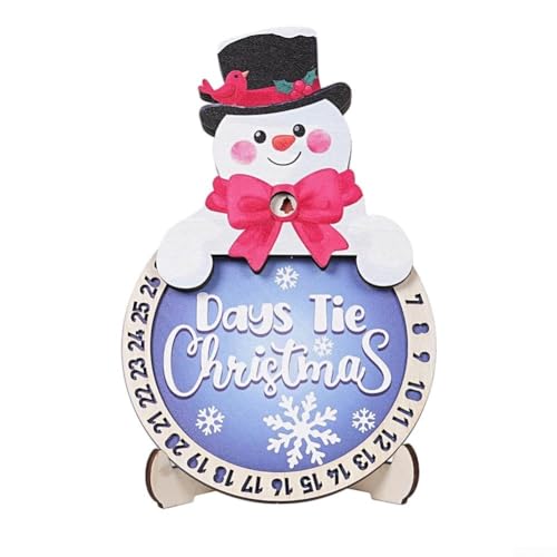 TONIXY Holz-Weihnachts-Countdown-Kalender, drehbarer Schreibtisch-Ornament mit Weihnachtsmann und Schneemann-Design für festliche Feiertags-Heimdekoration (Schneemann) von TONIXY