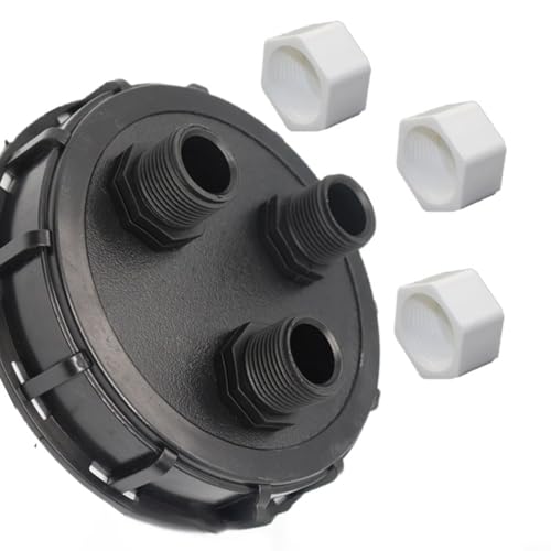 TONIXY IBC Tankadapterdeckel DN150, IBC-Tankarmaturen, 163 mm, belüfteter Deckel mit 2,5 cm Außengewinde, Kunststoffanschluss für Wasser (3 Loch mit Abdeckung) von TONIXY