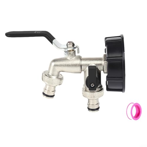 TONIXY IBC-Wassertankhahn aus Zinklegierung mit Doppelauslass, IBC-Tankadapter, S60 x 6 Gewindeventil für Gartenschlauch und Outdoor-Systeme (schwarz) von TONIXY