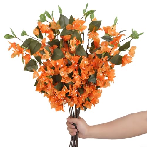 TONIXY Künstliche Dreiecke Pflaumenblütenzweige Seide Kunstblumen-Arrangement für drinnen und draußen Zuhause oder Veranstaltungsdekoration, Orange, 75 cm, 10 Stück von TONIXY