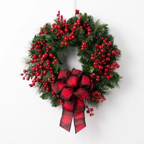 TONIXY Künstlicher Weihnachtskranz mit roten Stechpalmenbeeren, 30 cm, 40 cm, grünes Laub, Haustür, Wandbehang, Dekoration für drinnen und draußen, Urlaubsdekoration (40 cm) von TONIXY