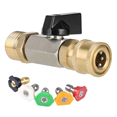 TONIXY M22 14 mm Adapter mit Schnellkupplung, Kugelhahn für Hochdruckreiniger, Edelstahl-Messing-Konstruktion, 4500 PSI Kapazität (Adapter + 5 Düsen) von TONIXY