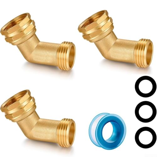 TONIXY Messing Gartenschlauch Winkelverbinder 45 Grad Schlauchverlängerung 3/4 Zoll Gewindeanschluss Wasserleitung Verlängerung Fitting (3 Stück) von TONIXY