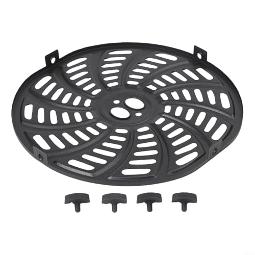 TONIXY Runde Heißluftfritteusen-Crisper-Teller mit Trennwand – Antihaft-Metall-Grillpfanne zum Kochen mit mehreren Gerichten, 21 cm, schwarz mit Gummipuffer von TONIXY