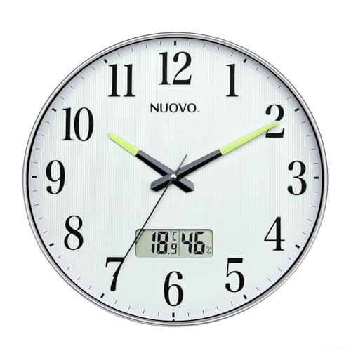 TONIXY Wanduhr Leise Nicht tickend, mit LCD Temperatur Luftfeuchtigkeit Display Leise Bewegung Nachtlicht Design von TONIXY