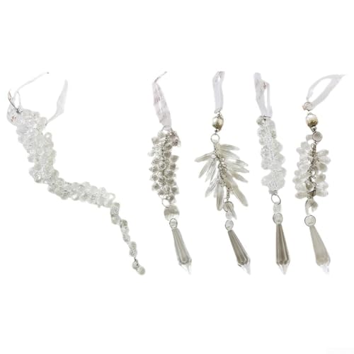 TONIXY Weihnachtsbaumschmuck-Set, 5 Stück, klare Acryl-Eiszapfen-Tropfen-Dekorationen mit Perlenschnüren für festliche Dekoration von TONIXY