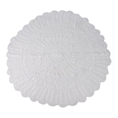 TONIXY Weiße runde Tischdecke mit floralem Spitzenmuster, handgefertigt, Baumwolle, gehäkelt, für Esszimmer, 65–70 cm von TONIXY