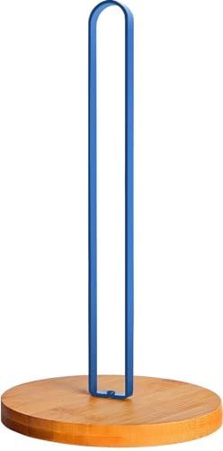 TONALE Blau Küchenrollenhalter, Stehend Edelstahl mit Runder Rutschfestem Basis Aus Holz, Küche und Esstisch Arbeitsplatte Papierrollenhalter für Alle Handelsübliche Küchenrollen von TONLEA