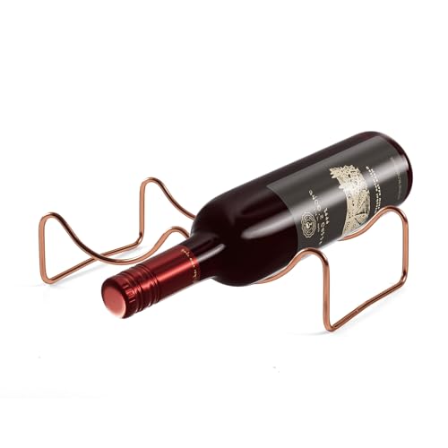 TONLEA 1 Etagen Weinregal, 3-in-1 Flaschenregal für 2 Flaschen, Weinflaschenregal aus Metall, Freistehend Weinlagerregal für Kabinett Speisekammer, Keller, Bar, Rosegold von TONLEA