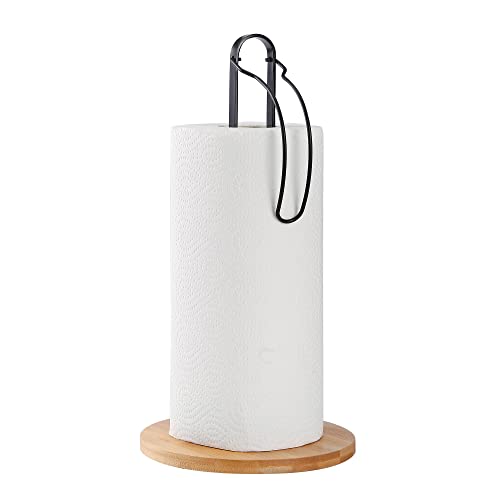 TONLEA Schwarz Papierhandtuchhalter Aus Holz mit Fixierung, Papertowelholder für Die Arbeitsplatte, Freistehender Küchenhandtuchhalter mit Rutschfestem Holzsockel von TONLEA