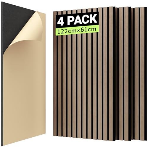 TONOR Akustikpaneele HOLZ Selbstklebend 2,976m²- 4 Stück je 122 x 61 x 2,1 cm, 3D Holzpaneele Wand Lamellenwand, Lärmschutz Interior Wall Decoration in Wood Look für Studio Büro, Braun TONOR Akustikpaneele HOLZ Selbstklebend 2,976m²- 4 Stück je 122 x 61 x 2,1 cm, 3D Holzpaneele Wand Lamellenwand, Lärmschutz Interior Wall Decoration in Wood Look für Studio Büro, Braun von TONOR