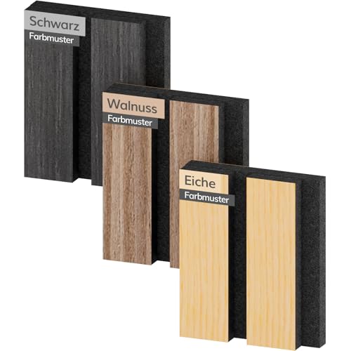 TONOR Holzfurnier Akustikpaneele Farbmusterpack, 9,8x8x1.9cm Wandpaneele Holzoptik, Akustische Barriere aus Polyesterfaser für Akustische Behandlung und Wanddekoration, Eiche, Walnuss, Schwarz TONOR Holzfurnier Akustikpaneele Farbmusterpack, 9,8x8x1.9cm Wandpaneele Holzoptik, Akustische Barriere aus Polyesterfaser für Akustische Behandlung und Wanddekoration, Eiche, Walnuss, Schwarz von TONOR
