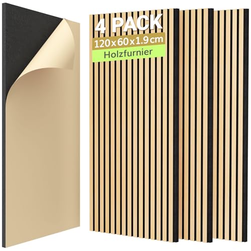 TONOR Holzfurnier Akustikpaneele selbstklebend,2,88m²-4 Stück 120x60x1,9cm 3D Wandpaneele Holzoptik, Akustik paneele für Akustische Behandlung und Wanddekoration, Wohnzimmer, Büro, Eiche TONOR Holzfurnier Akustikpaneele selbstklebend,2,88m²-4 Stück 120x60x1,9cm 3D Wandpaneele Holzoptik, Akustik paneele für Akustische Behandlung und Wanddekoration, Wohnzimmer, Büro, Eiche von TONOR