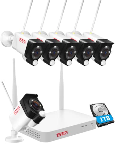 4K Außen WLAN Überwachungskamera Set, 6Stk. 3MP WiFi IP Kamera mit 8CH 5MP 1TB Festplatte, 24/7 Videoaufzeichnung, PIR Mensch Bewegungserkennung, Fernzugriff, 30M IR/Farbe Nachtsicht, Work with Alexa von TONTON