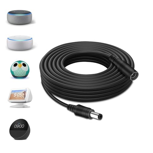 Echo DC Verlängerungskabel 3m für Echo Dot (3./4./5. Gen.), Echo Dot (3./4./5. Gen.) mit Uhr, Echo Dot Kids Edition, Echo Show 5(1./2. Gen.), Echo Spot, Pop und Fire TV Cube, für 15W Adapter, Schwarz von TONTON