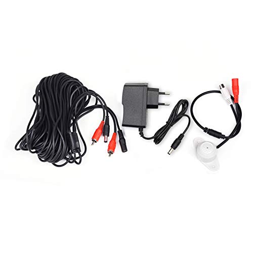 TONTON 1PACK Audio Mikrofon für Überwachungskamera, CCTV Kamera Audio MIC, vorverstärkte Sprachaufnahme für DVR-Recorder, Tongerät Ton Pickup für DVR Kameraset mit 20 Meter Kabel und EU Netzteil von TONTON