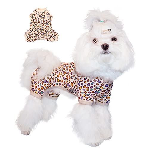 TONY HOBY Hunde-Pyjamas, Hunde-Overalls, Hunde-Pyjamas mit 4 Beinen für Frühling, Sommer und Herbst, Haustier-Kleidung für kleine und mittelgroße Hunde (Weiß, Leopard, M) von TONY HOBY