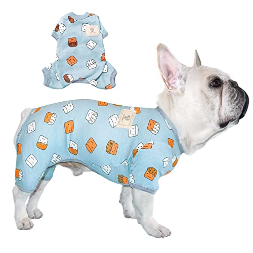 TONY HOBY Hundeschlafanzug, Hunde-Overall mit süßem Lächeln Cupcake, 4-Bein-Hundeschlafanzug für kleine bis mittelgroße Hunde (Blau, Cupcake, L) von TONY HOBY
