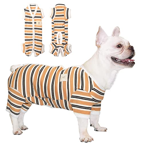 TONY HOBY Hundeschlafanzug, Hundeschlafanzug mit 4 Beinen, Hundeschlafanzug mit bunten Streifen, Hundeschlafanzug für kleine bis mittelgroße Hunde (Braun - Junge, M) von TONY HOBY
