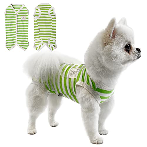 TONY HOBY Hundeschlafanzug, Hundesommer Schlafanzug ohne Ärmel, Hundeoverall mit Streifen (Weiß & Grün, XL) von TONY HOBY