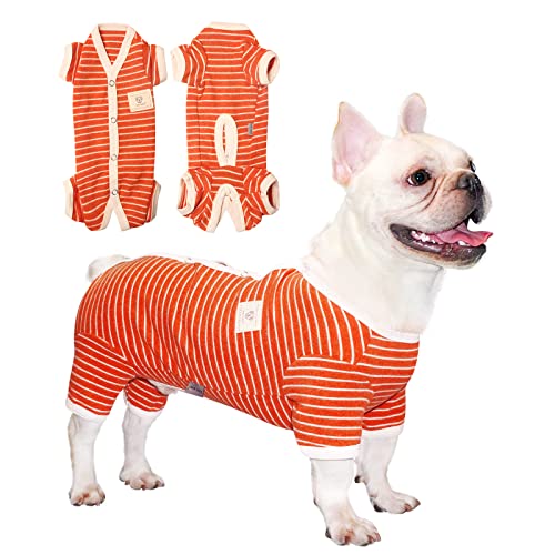 TONY HOBY Shirts für Hunde,Hundeschlafanzug mit Gestreiften und 4 Beinen Weich und Atmungsaktives Hund Tshirt Hunde Kleidung für Kleine Mittel Große Hunde (Jungen-Orange, M) von TONY HOBY