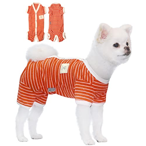 TONY HOBY Shirts für Hunde,Hundeschlafanzug mit Gestreiften und 4 Beinen Weich und Atmungsaktives Hund Tshirt Hunde Kleidung für Kleine Mittel Große Hunde (Mädchen-Orange, L) von TONY HOBY