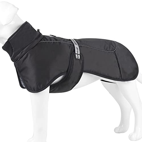 TONYFY Hunde Wintermantel, Wasserdichter Hundemantel mit Hohem Kragen Reflektierend Hundejacke mit Bauchschutz Hundebekleidung Outfit Hundemantel für Grosse Hunde, Schäferhund Labrador, Schwarz-XL von TONYFY