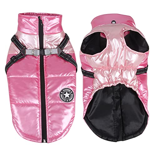 TONYFY Hund Winter Mäntel, Reflektierend Hund Gepolstert Dickes Daunen Jacke Hoher Kragen Weste, Wasserdicht Winddicht Warm Kuschelig Bekleidung für Welpen Klein Mittelgroß Groß Hunde (Rosa-M) von TONYFY