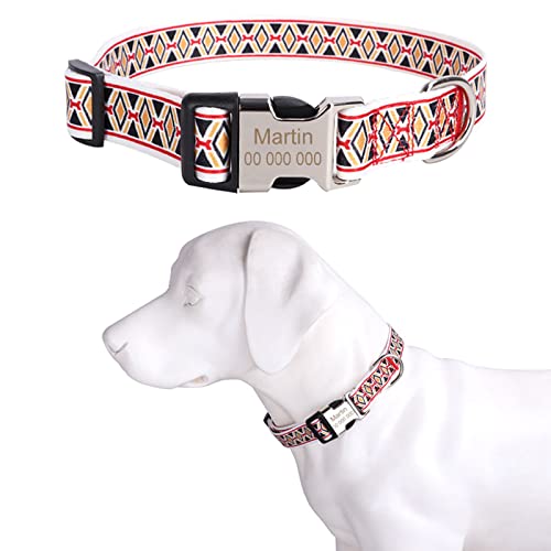 TONYFY Individuelle Hundehalsband Metallschnalle Hunde Namensschild Halsband Kostenlose Gravur Personalisierte Haustierhalsbänder Einstellbar für Kleine Mittlere Große Hund (Weiß, M) von TONYFY