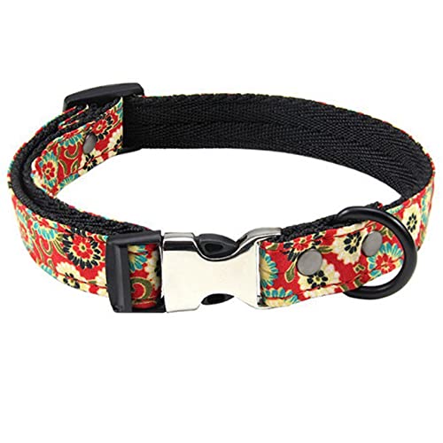 TONYFY Personalisierte Floral Hundehalsband mit Einstellbarer benutzerdefinierte gravierte Namensschild Hundehalsband mit Metallschnalle für große, mittelgroße Hunde Welpen (Rot, M) von TONYFY