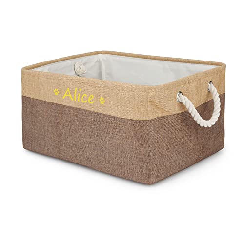 TONYFY Personalisierte Hundespielzeug-Aufbewahrungsbox, Zusammenklappbarer Aufbewahrungskorb mit individuellem Tiernamen, Zum Aufbewahren von Hunde Katzen zubehör, Haustierbedarf (Pfote-Kaffee) von TONYFY