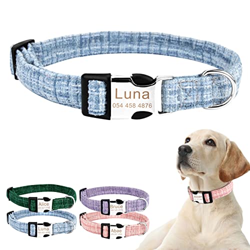 TONYFY Personalisiertes Hundehalsband, Individuelles Name und Telefonnummer, Einfarbiges Design mit Etikett, Verstellbares Haustierhalsband mit Leine, für Kleine, MittelgroßE GroßE Hunde (Blau-S) von TONYFY
