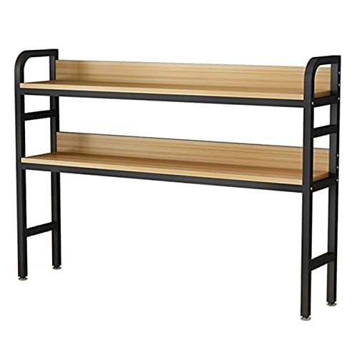 TONZN Bücherregal für den Schreibtisch – kleines Bücherregal für den Schreibtisch, 2-stufiges Bücherregal aus Holz und Metall für den Schreibtisch (schwarz, 55 x 26 x 95 cm) von TONZN